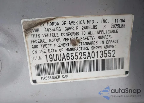 2005 Acura Tl из США, поврежденный, VIN 19UUA65525A013552